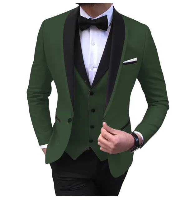 Xituodai White Slit Mens Suits 3 Piece Black Shawl Lapel Casual Groom Tuxedos for Wedding Groomsmen Suits Men 2022 (Blazer+Vest+