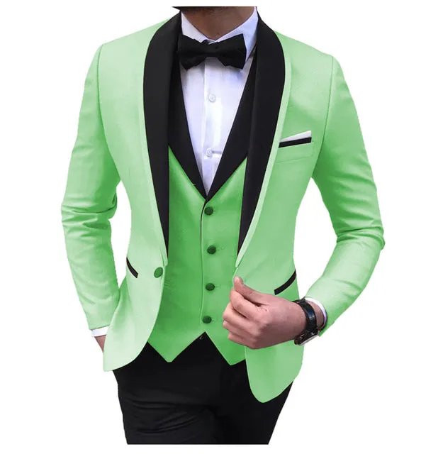 Xituodai White Slit Mens Suits 3 Piece Black Shawl Lapel Casual Groom Tuxedos for Wedding Groomsmen Suits Men 2022 (Blazer+Vest+