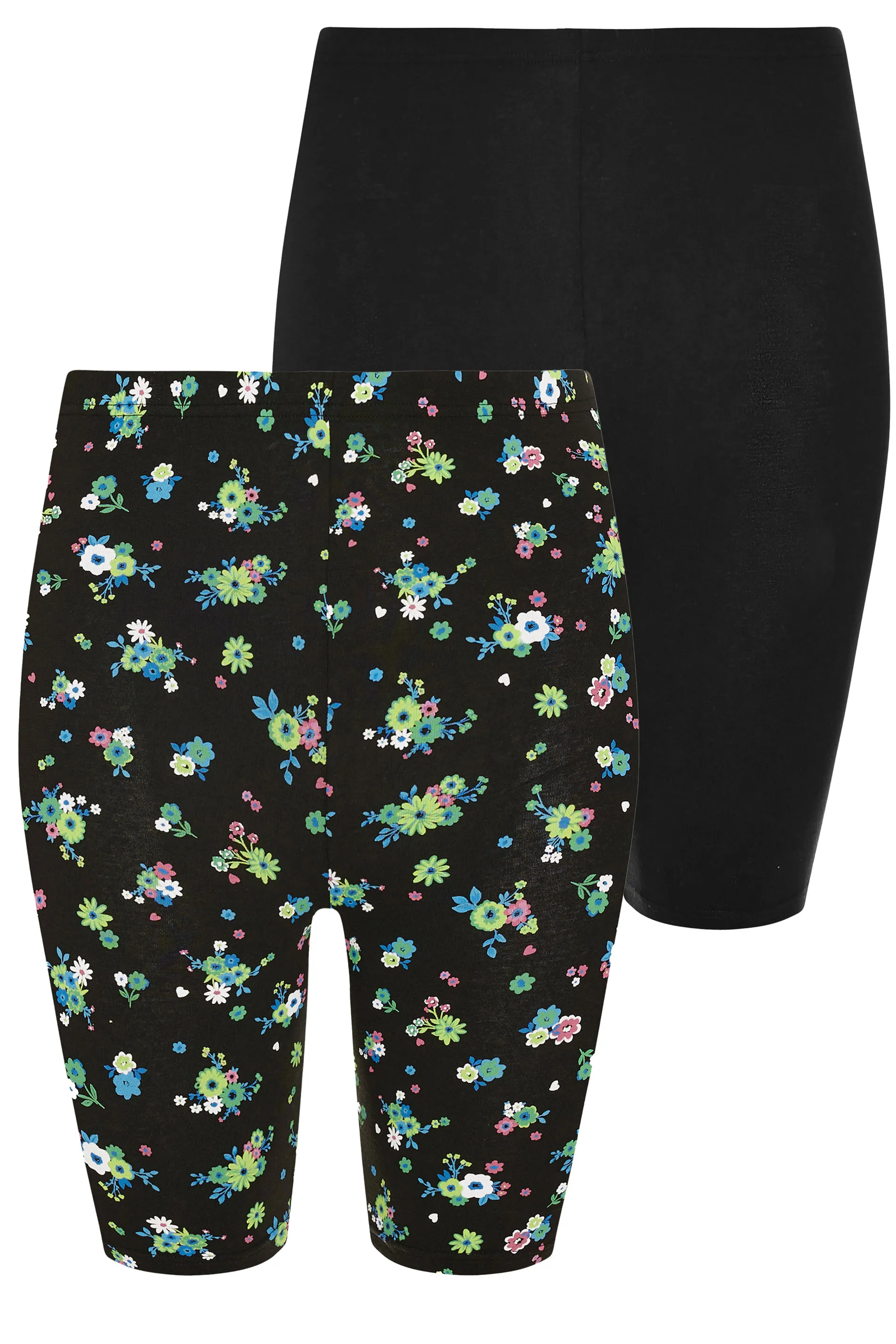 YOURS 2 PACK Curve Black Floral Print Cycling Shorts