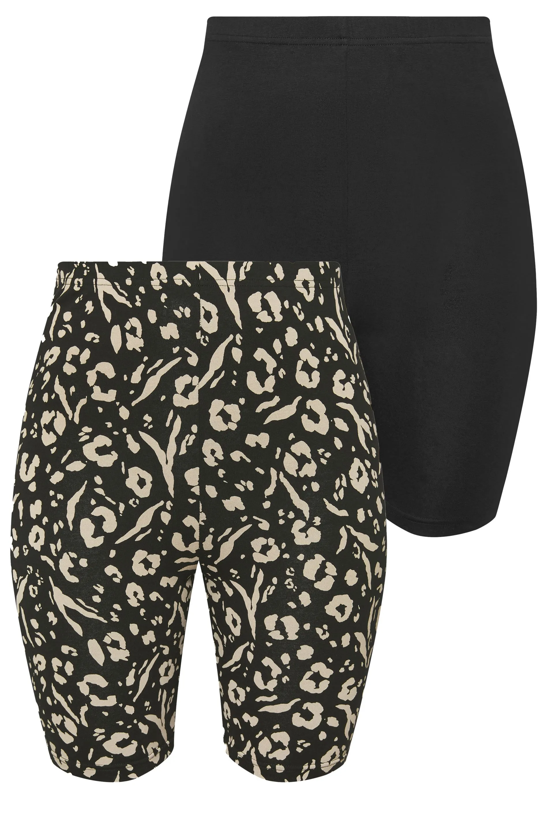 YOURS Curve 2 PACK Black Animal Print Cycling Shorts