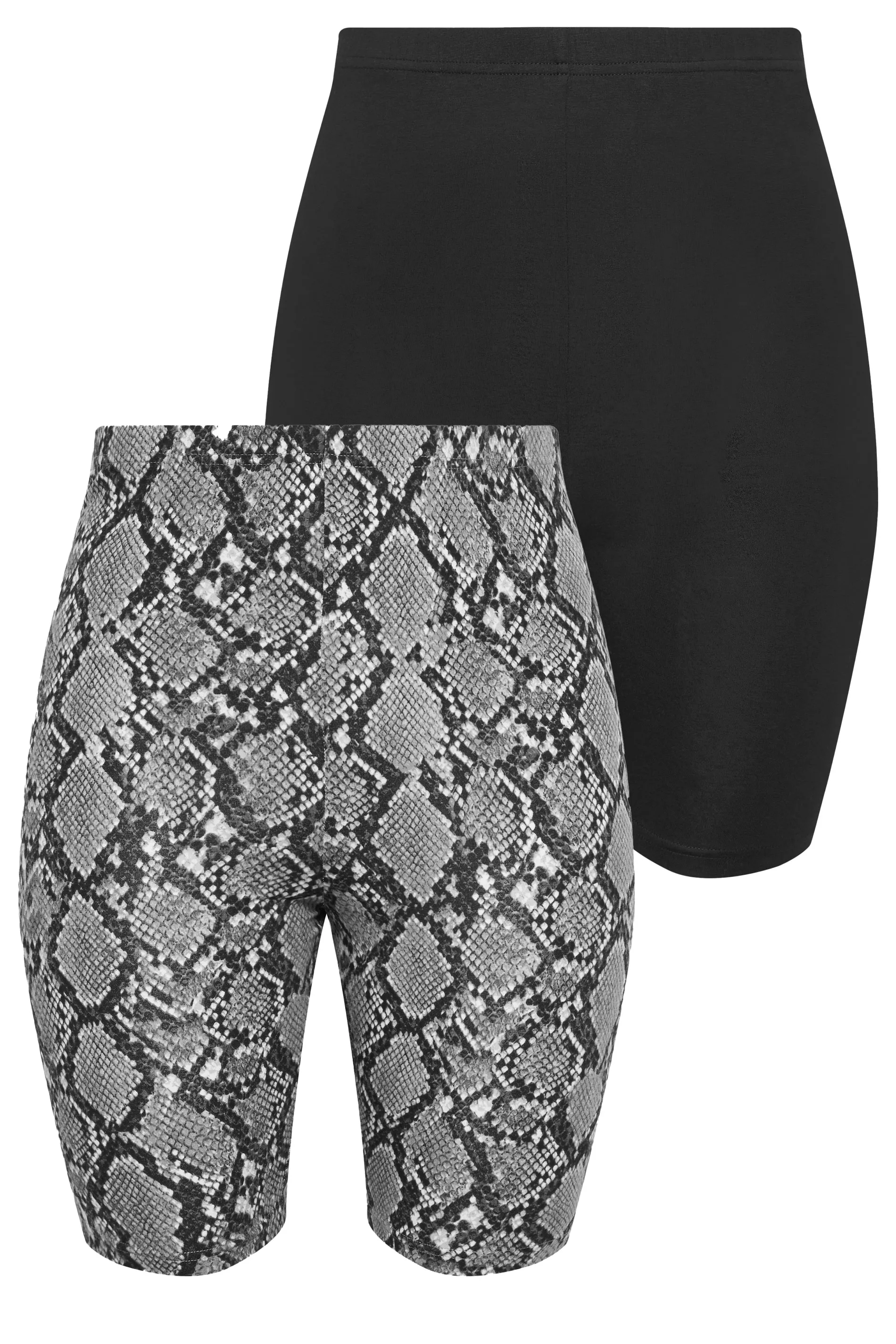 YOURS Curve 2 PACK Black Snake Print Cycling Shorts