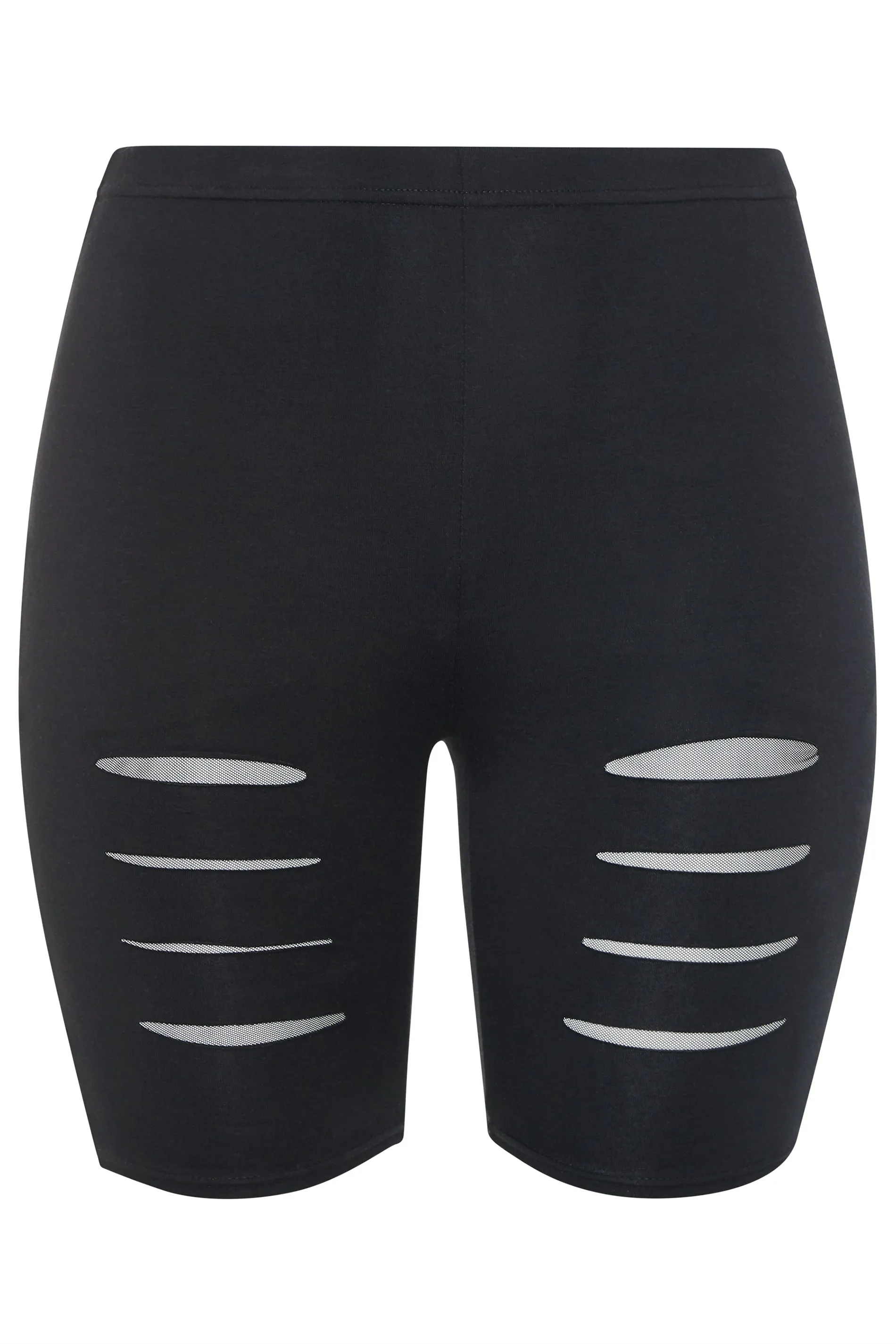 YOURS Curve Black Ripped Mesh Insert Stretch Cycling Shorts